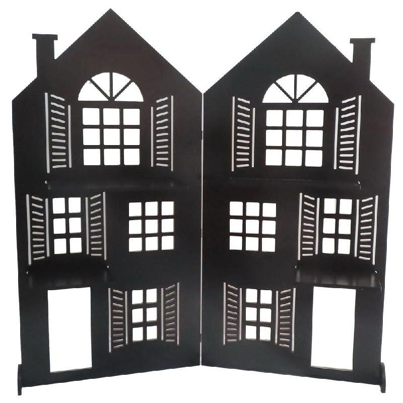 Présentoir maison noir 2 pans avec étagères 160x16x160 cm_0