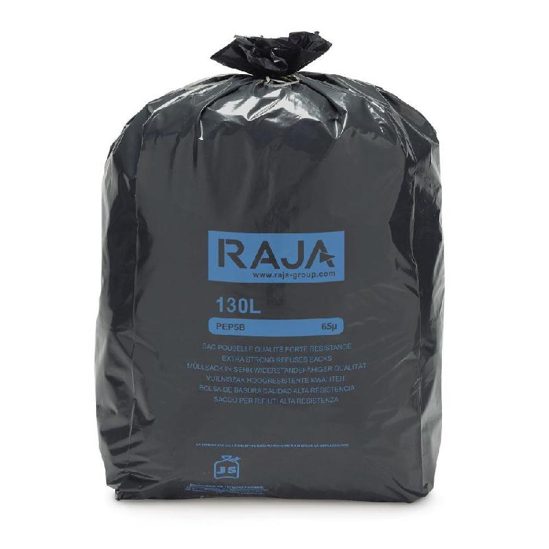 SAC POUBELLE RAJA 130L NOIR RECYCLE EXTRA-FORTE RESISTANCE - LOT DE 100