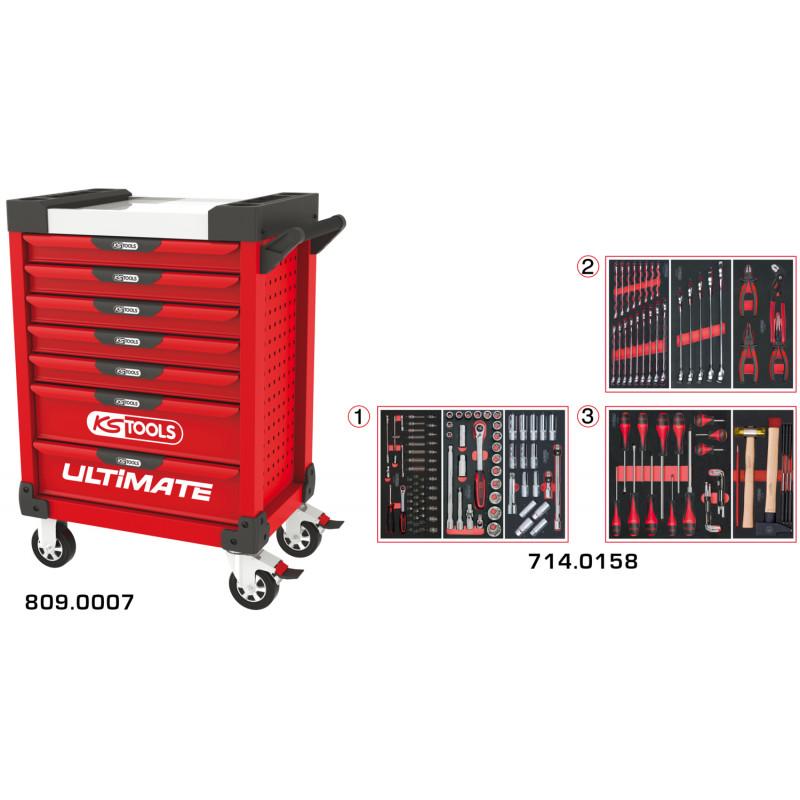 Servante PEARLline rouge 7 tiroirs équipée de 158 outils - KS Tools | 809.7158_0