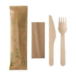 SERVICE À COUVERTS EN BOIS PAPSTAR PURE, DANS UN SAC EN PAPIER