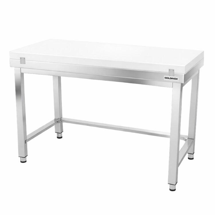 Table de travail en inox 1500x700 mm avec plaque de découpe blanche et renfort PREMIUM - GOLDINOX - gris inox 3701770840618_0