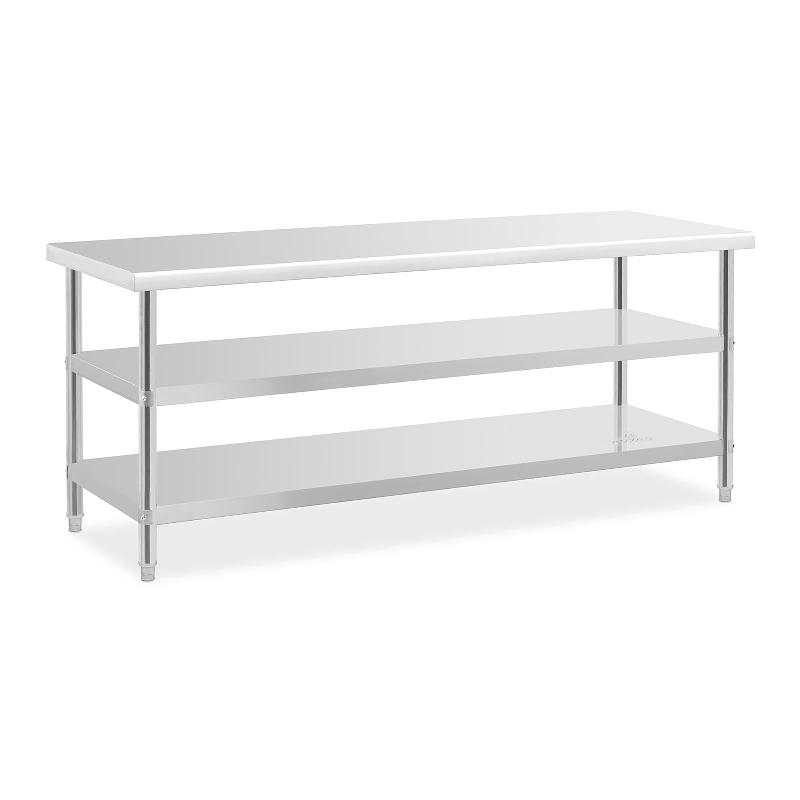 Table de travail inox - 200 x 70 x 5 cm - 231 kg - 2 tablettes - pieds réglables en hauteur_0