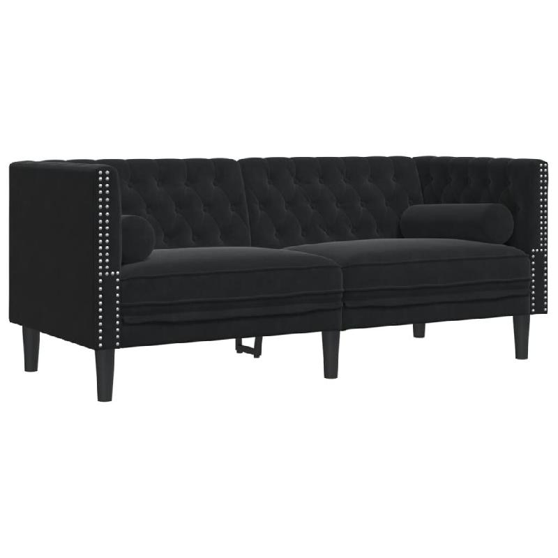 VidaXL Canapé Chesterfield avec traversins 2 places noir velours Modèle Mervanel - 372688_0