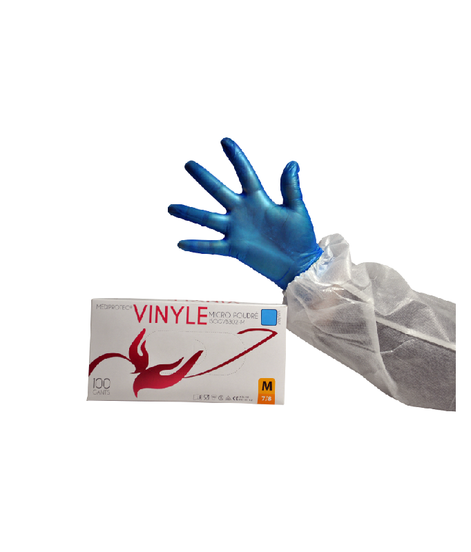 100 gants à usage unique CE en vinyle bleu poudré - GVPBL-IM02_0