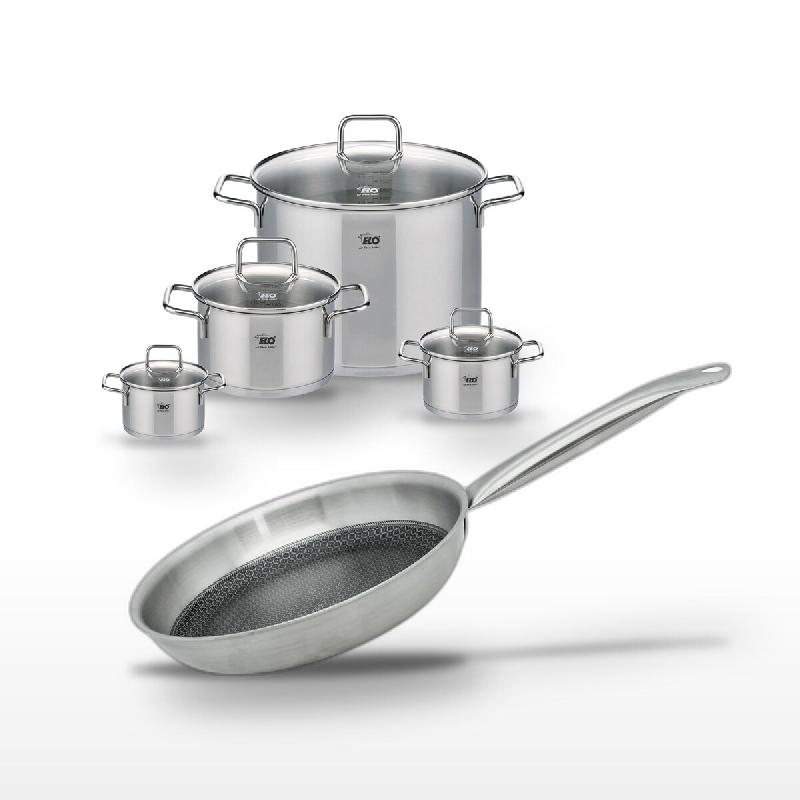 Batterie de cuisine Ensemble de casseroles et poêles poêle 28 cm faitouts 12/14 cm et 20/26 cm Elo Collection Relief Solution Citrin - gris 31762399_0