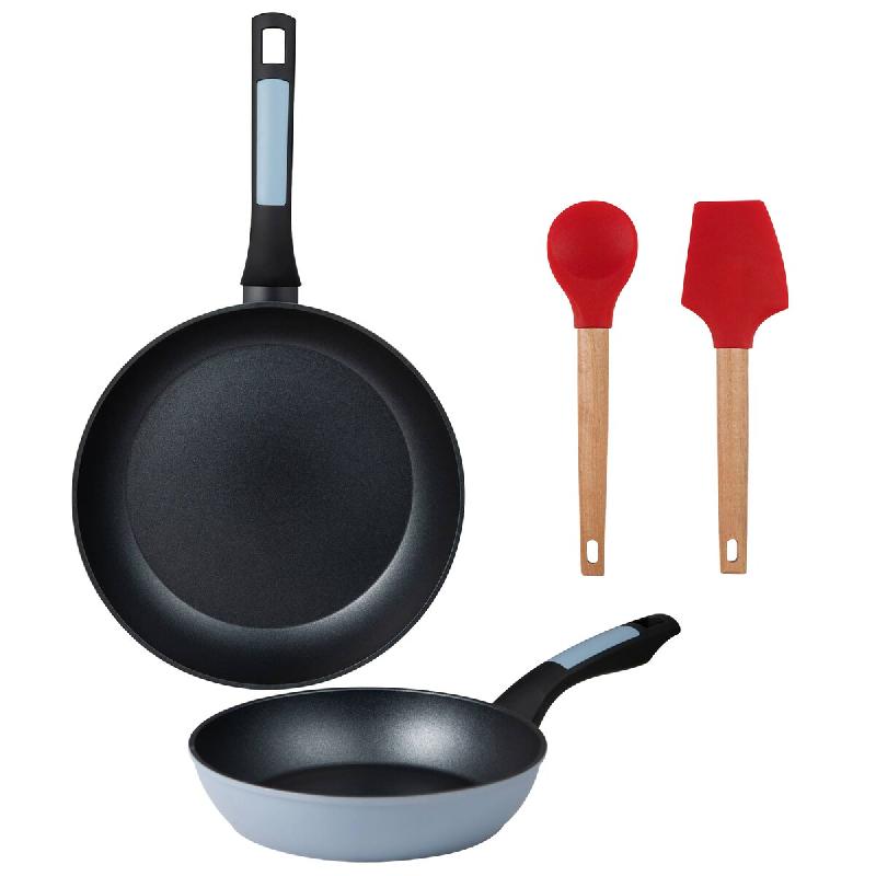 BERGNER - Jeu de 2 poêles Ø20/26 cm en aluminium pressé compatible induction avec jeu de 2 ustensiles de cuisine EXCALIBUR - PK9525_0