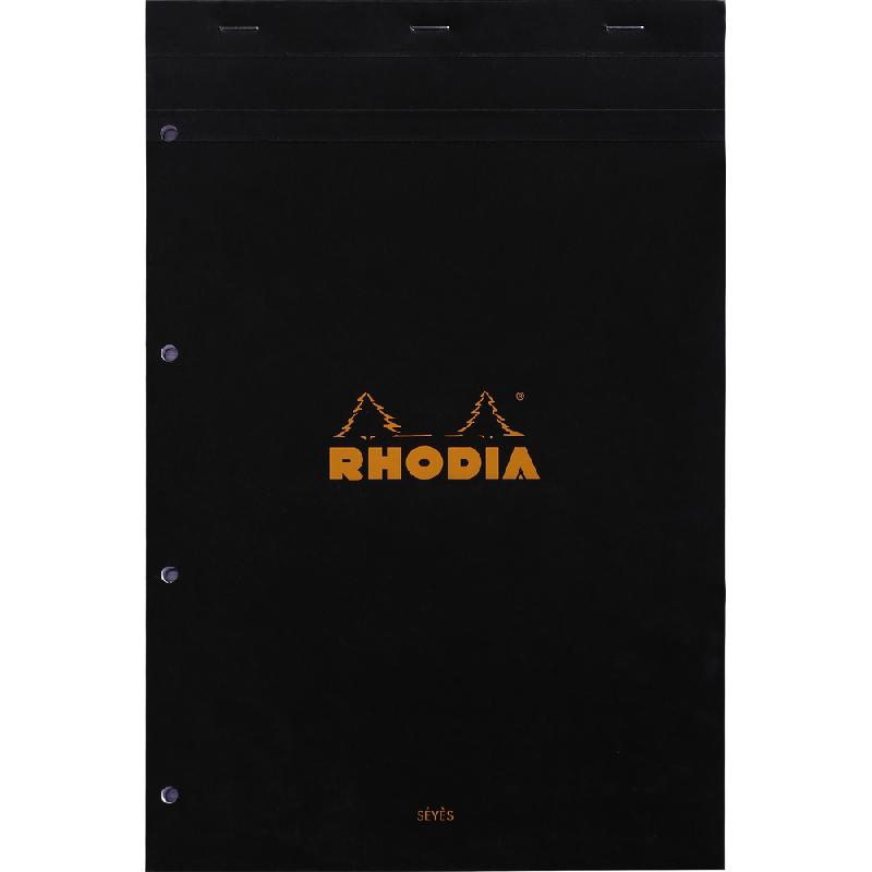 BLOC AGRAFÉ RHODIA N°20 21X31,8 CM SEYÈS 80 FEUILLETS PERFORATION 4 TROUS 80G - NOIR - LOT DE 5