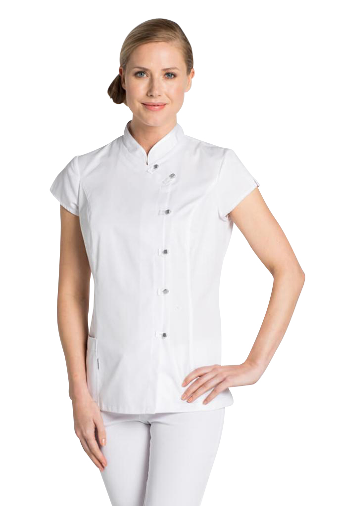 BLOUSE BLANCHE ESTHETICIENNE, COL MAO