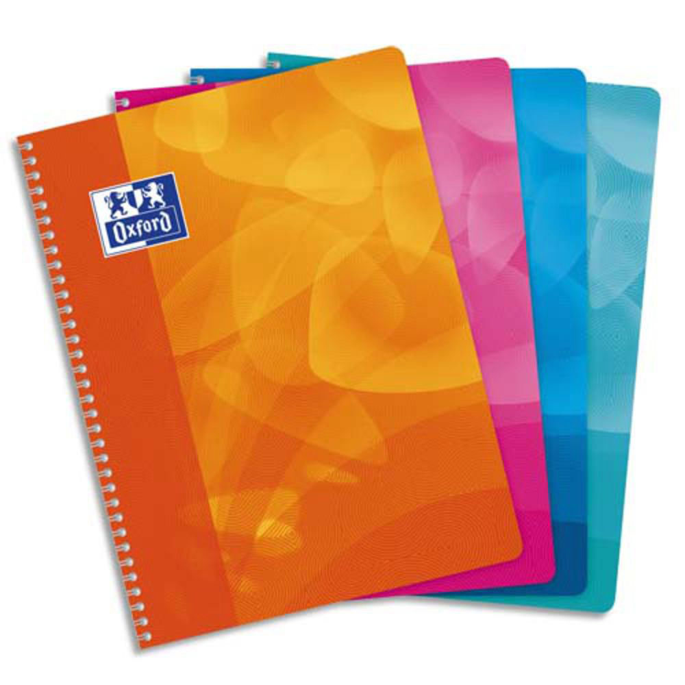 CAHIER OXFORD LAGOON - COUVERTURE POLYPROPYLENE - SPIRALE - 24 X 32 CM - 100 PAGES - 90G  - SEYES - COLORIS ASSORTIS - LOT DE 5