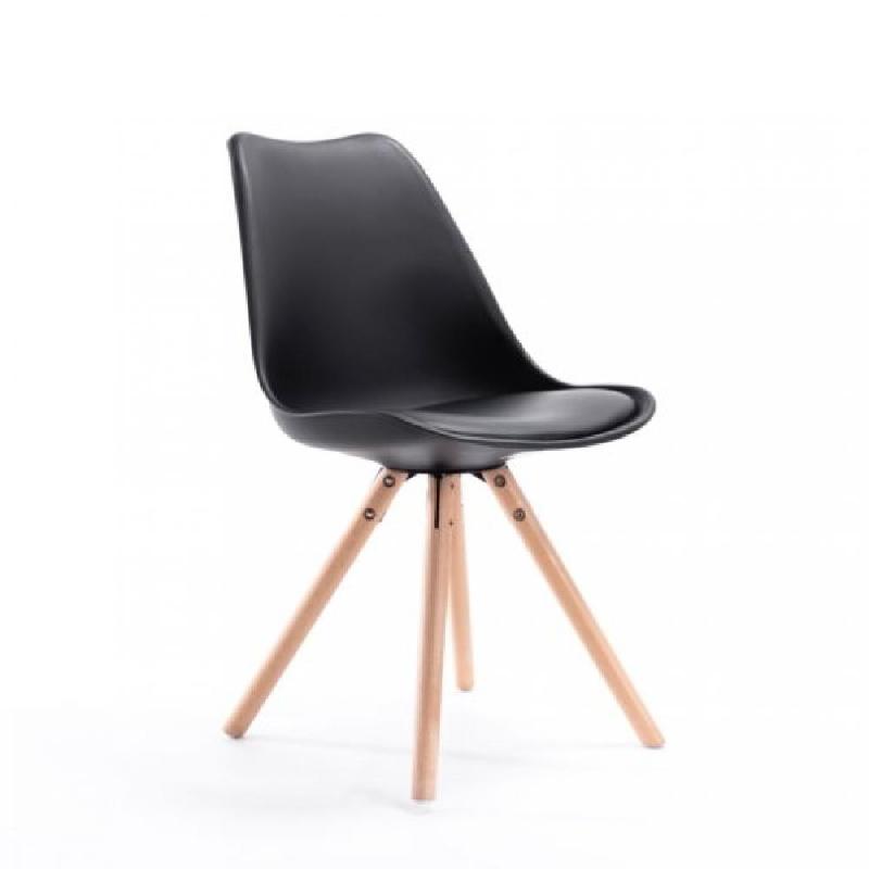 Lot de 2 chaises SANDO - Polypropylène noir avec coussin en polyuréthane et pieds en bois - Design chic et moderne_0