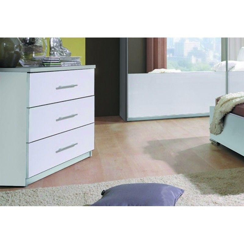 Commode Design Verona 3 Tiroirs Blancs Brillants Meuble Pour
