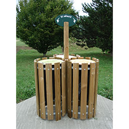 Corbeille duo ou trio en pin traité autoclave 100 L - CAPRICA - Garantie 10 ans, motifs gravés, hauteur 1m_0