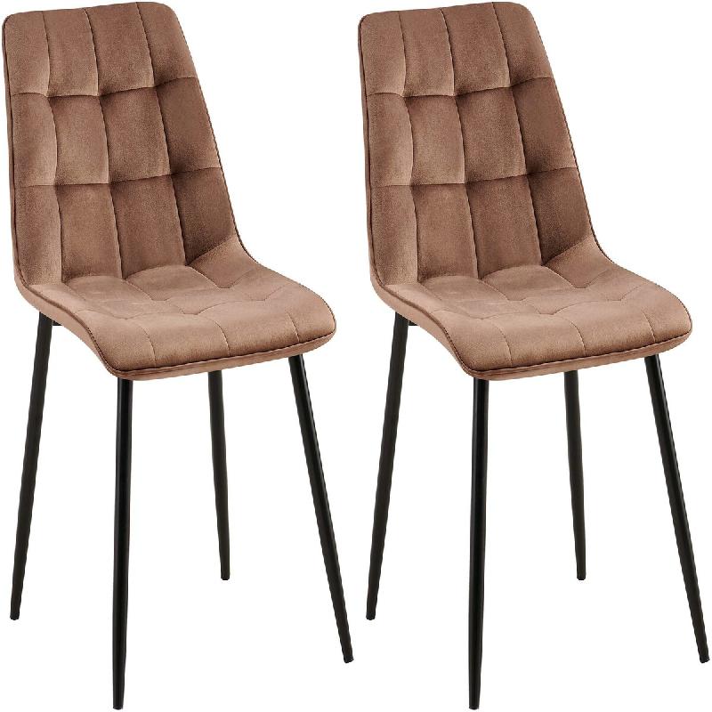 Décoshop26 - Lot de 2 chaises de salle à manger coutures décoratives carrées en velours marron cadre métal noir 10_0007644 - marron métal 300026_0