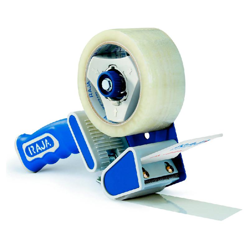 DEVIDOIR MANUEL DE SECURITE RAJA - POUR ROULEAU DE RUBAN ADHESIF JUSQU'A 50 MM DE LARGE - AVEC POIGNEE PISTOLET - BLEU