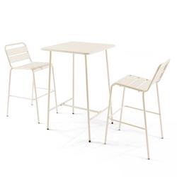 Oviala Business Ensemble table de bar et 2 chaises hautes en métal ivoire - Oviala - beige acier 109180_0