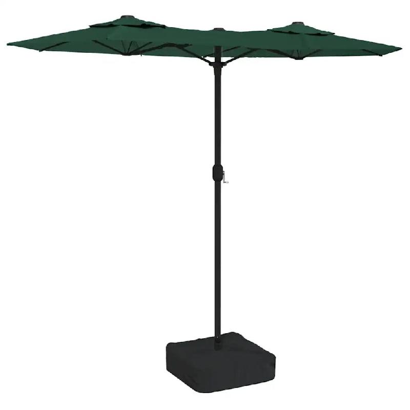 Helloshop26 - Parasol de jardin double tête avec LED extérieur 316 x 145 cm ambiance cosy mécanisme à manivelle en polyester vert 02_0047393 - ver_0