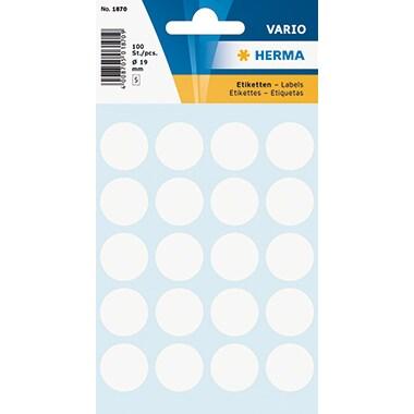 HERMA 100 pastilles adhésives coloris blanc, Ø 19 mm (5 feuilles 9x16 / cdt) - 1870_0
