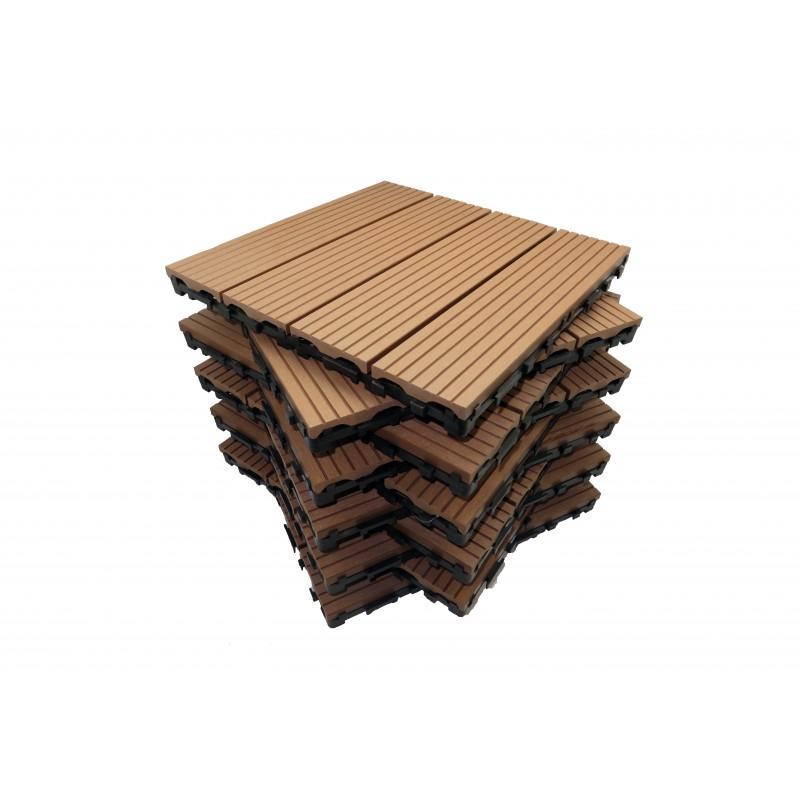 Pack dalle de terrasse 1m² en bois composite Modular - 11 pièces 30x30 cm - Coloris terre cuite, largeur 30 cm, longueur 30 cm, surface couverte 1m²_0