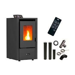Poêle à granulés air Anita 6,5 kW Noir Sannover + Kit Raccordement Fumisterie - ANITA6Noir_KitCheminee_0