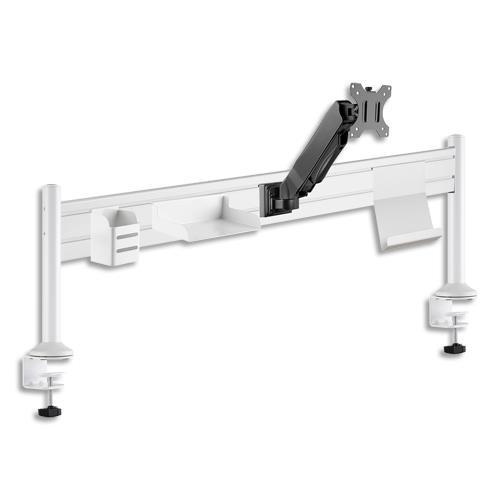 PORTIQUE DE BUREAU UNILUX ERGO STATION - SUPPORT BRAS D'ECRAN - 3 ACCESSOIRES - A PINCES - L125 X H40 CM