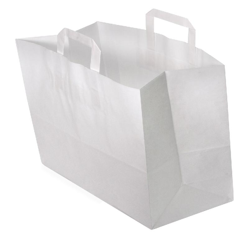 Sac Kraft Blanc Poignées Plates - Haute Résistance 80g/m² - Spécial Vente à Emporter - [Dimensions ex: 32+16x35cm] - Lot de 250 - blanc papier MPR85_0