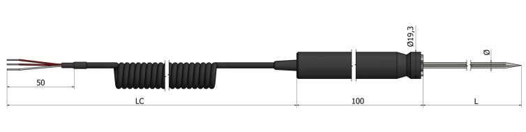 Sonde à résistance à piquer (RTD) - Poignée plastique PP13 - Type Pt100/Pt500/Pt1000 - Classe A ou B - Gaine inox Ø3-6 mm_0