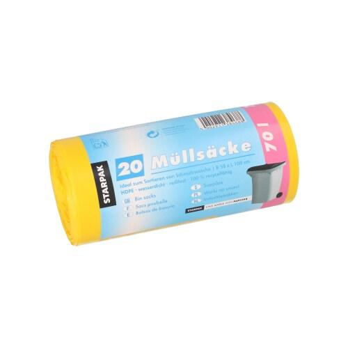 Starpak 500 sacs poubelle, HDPE 70 l 100 cm x 58 cm jaune - jaune plastique polypropylène 90461_0