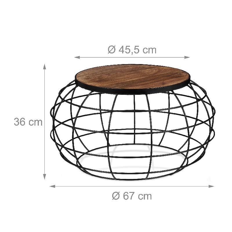 Table basse ronde - diamètre 67 cm - bois de manguier et fer - marron et noir - réf. 13_0002603_0