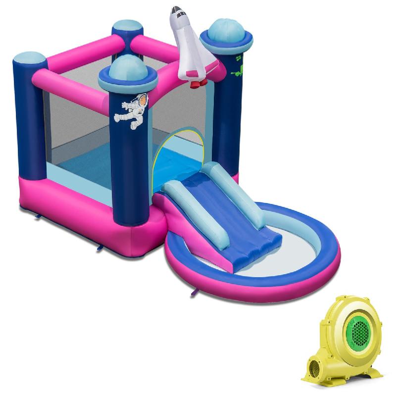 Toboggan aquatique gonflable - Thème de l'espace - Piscine à éclaboussures avec gonfleur 480 W, sac de transport et piquets - 20_0006047_0