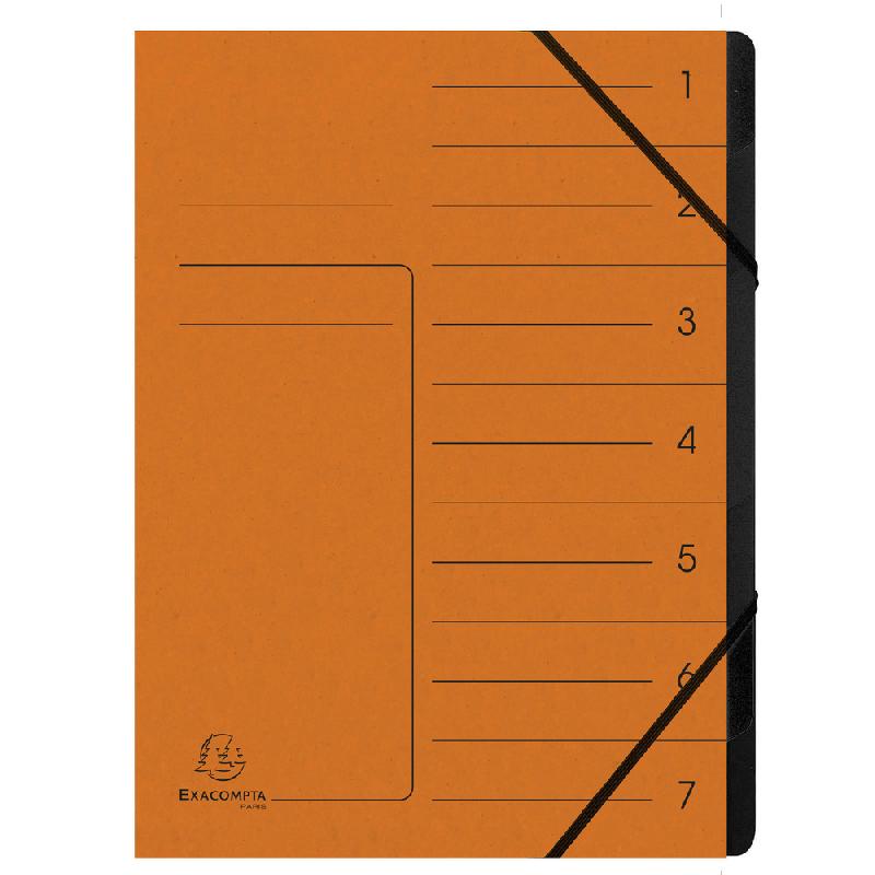 TRIEUR AGRAFÉ AVEC ÉLASTIQUES INTÉRIEUR NOIR 7 COMPARTIMENTS - A4 - ORANGE - LOT DE 10