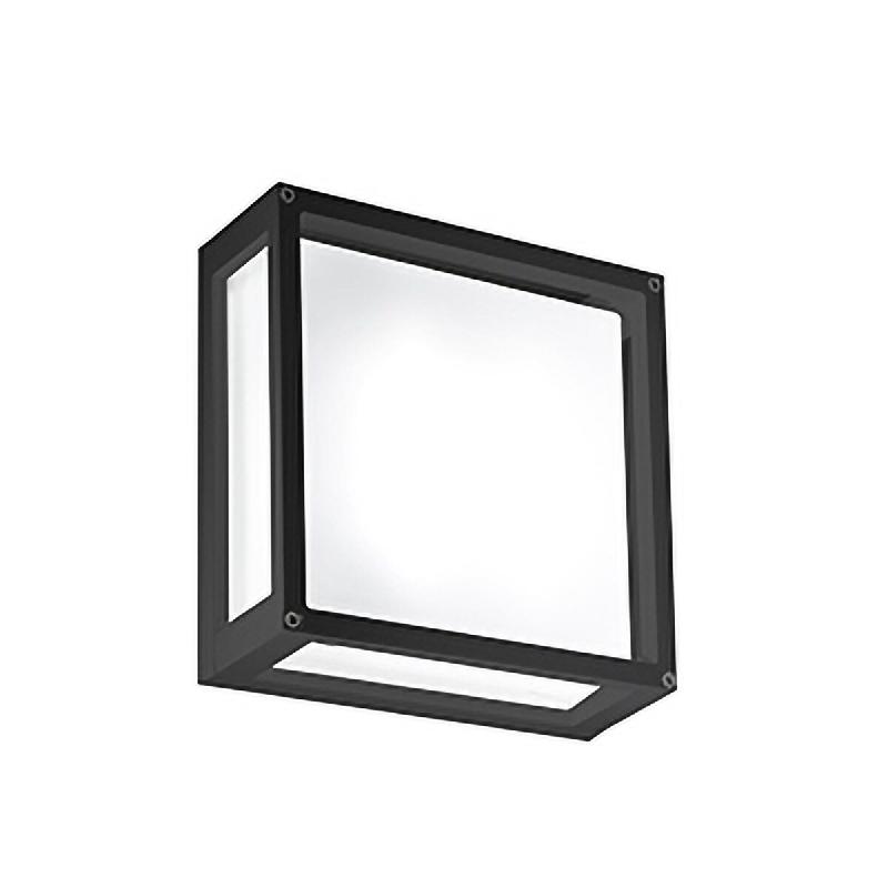 Zafferano Home Applique ou plafonnier 25x25 cm en aluminium gris foncé avec diffuseur en verre satiné IP54 culot E27 pour environnements intérieur/_0