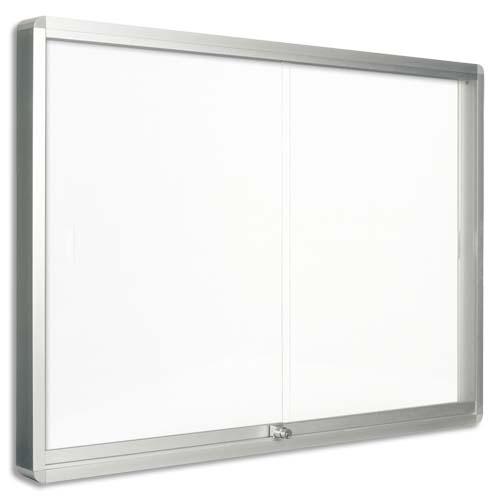 Bi-office vitrine d'intérieur blanche magnétique, à portes coulissantes, capacité 12 feuilles format a4_0