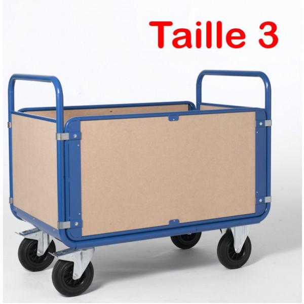 Chariot manuel 4 côtés en bois - 500 kg - Roues 200 mm - Rolléco_0