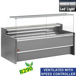 Comptoir vitrine réfrigéré traiteur cremererie à vitre droite 90°, ventilé, avec réserve - gris 3000x980x1260 - FC30/G8-VR2_0
