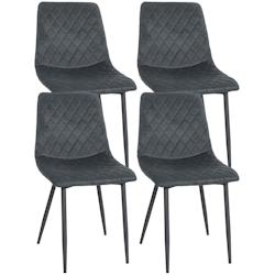 Décoshop26 - Lot de 4 chaises de salle à manger en tissu velours gris foncé pieds métal noir couture losange CDS10420 - gris 3002484332698_0