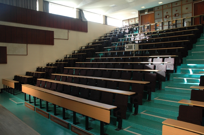 Fauteuil  d'amphithéâtre à piétement central en acier avec assise rabattable - REEVES._1