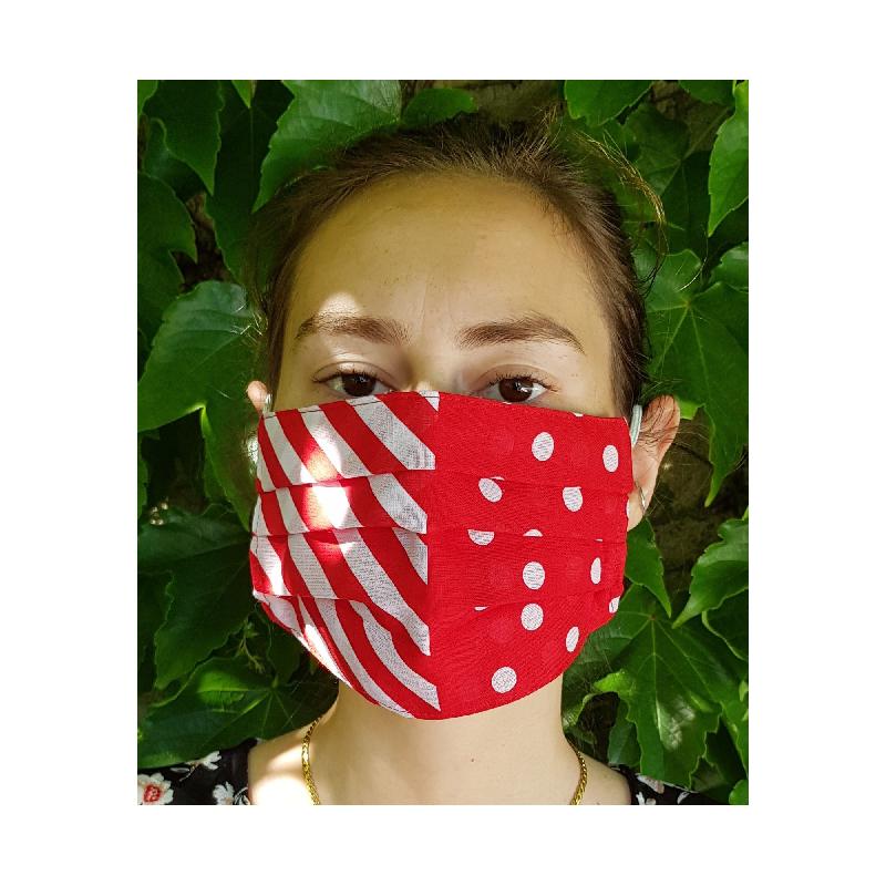 Masque en coton imprimé rayures pois doublé coton - rouge_0