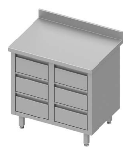 Meuble bas table de travail inox adossée avec six tiroirs 840x600x900 - 930236840_0
