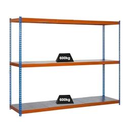PROREGAL Étagère pour charges lourdes METAL BEAST THREE | HxLxP 200x180x75cm | Charge du compartiment 600kg | Bleu-orange - gris métal PR_RS16-18_0