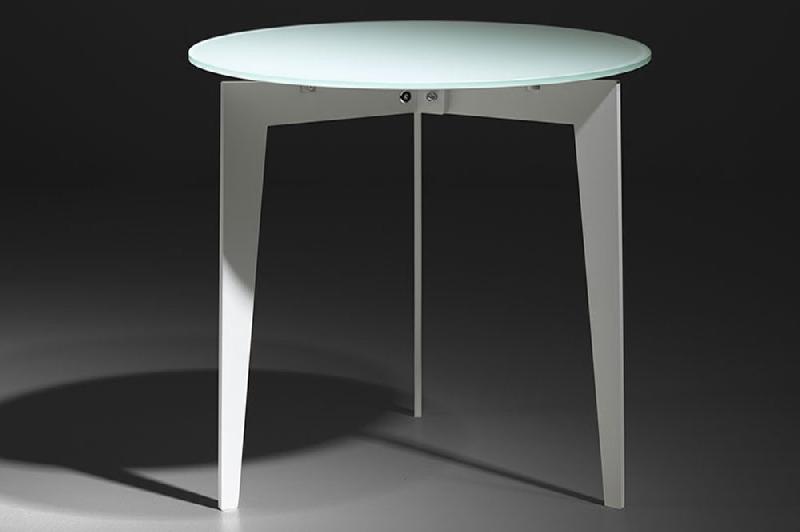 Table basse ronde Dallas - verre dépoli blanc - design moderne avec piétement en acier_0
