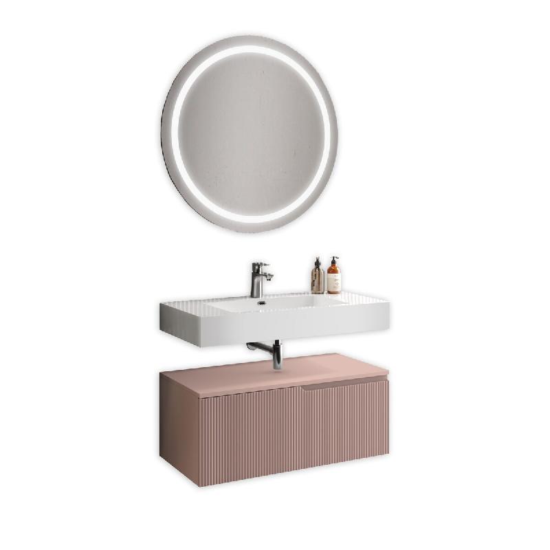 AQA Design Composition de salle de bain en MDF 3 pièces blanc/rose poudre L.90 P.45 H.190 MPVE59-L1-CIP - multicolore Bois manufacturé MPVE59-L1-CIP_0