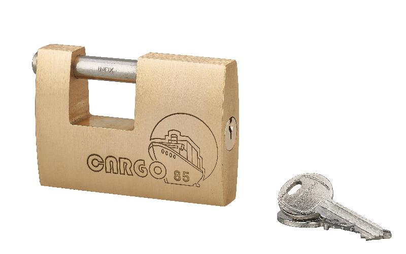 Cadenas à clé Cargo 85 mm - Corps en laiton monobloc - Anse en acier inoxydable - Mécanisme à goupilles - 2 clés - Réf. 00078885_0
