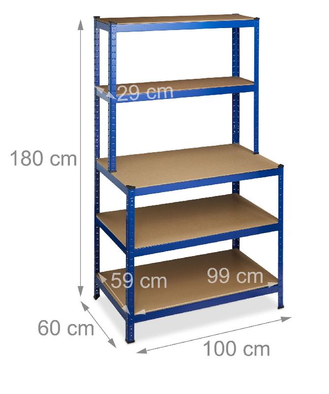 Étagère charge lourde garage - 5 niveaux - 900 kg supporté - 180 cm - bleu - réf. 13_0001063_0