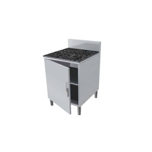 Meuble arrière pour service traditionnel dessus granit noir 4 portes battantes P 700 mm_0