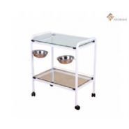 Ps-eq05 - chariot médical - Projesan - structure en acier laqué époxy, 2 étagères en verre, 2 bols inox - 45x65x80cm_0