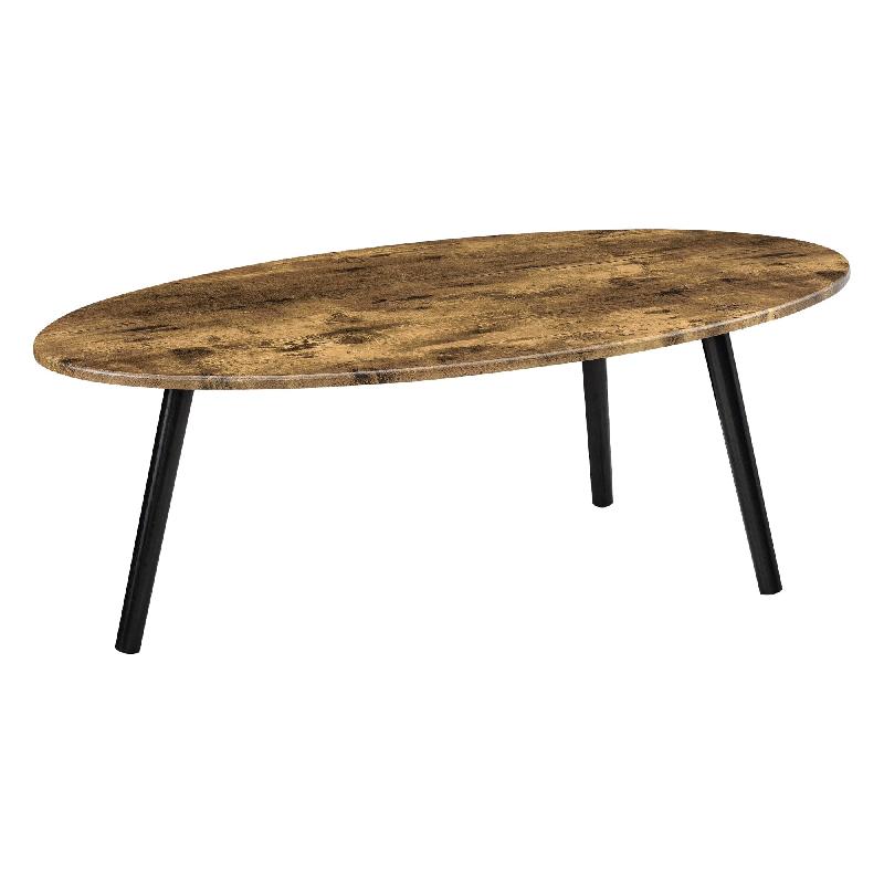 Table basse de salon - pieds bois MDF - 110x60x40 cm - bois foncé et noir - 03_0006154_0