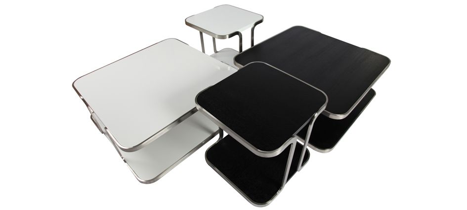 Table basse Izamu - structure acier inoxydable brossé et plateau plaqué chêne noir_0