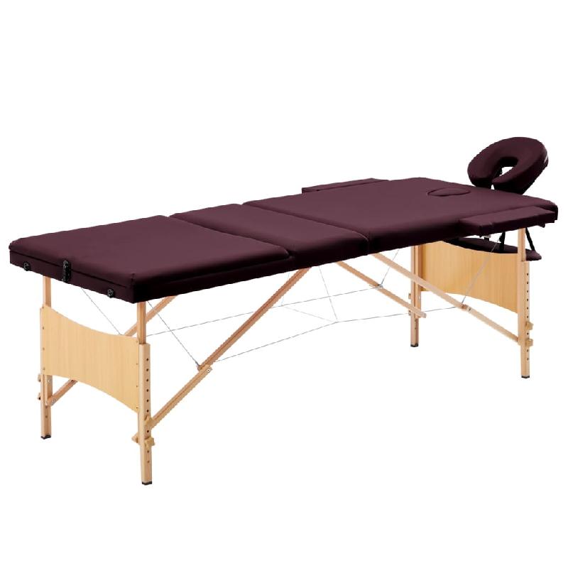 Table de massage pliable 3 zones - bois - violet vin - avec sac de transport inclus_0