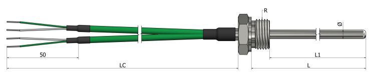 Thermocouple chemisé avec raccord fixe et câbles de prolongation (duplex) - Types K, N, J, T, E, R, S, B - TM42_0