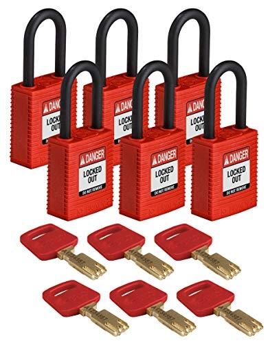 Cadenas de condamnation BRADY SafeKey - Nylon rouge avec clé unique - Réf. NYL-RED-38PL-KD6PK_0